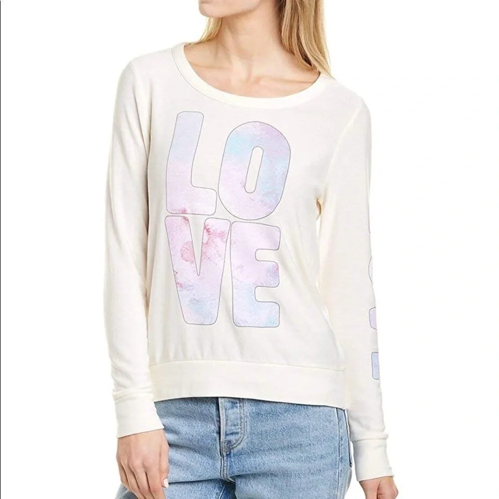 NWT Chaser White Love Printed Long Sleeve Cozy Pullover Sweater Plus Size 1X